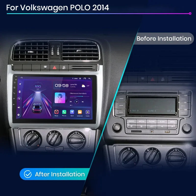Junsun CarPlay inalámbrico Android Auto Radio para VOLKSWAGEN POLO 2014 Sistemas inteligentes para coche RDS BT WiFi 2 DIN 