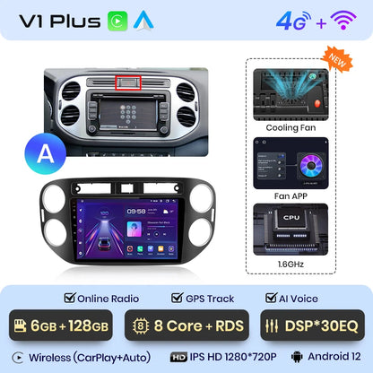 Junsun V1pro AI Voice 2 DIN Android Auto Radio para VW Volkswagen Tiguan 1 NF 2006-2016 Carplay Car Multimedia GPS 2 DIN autorradio 