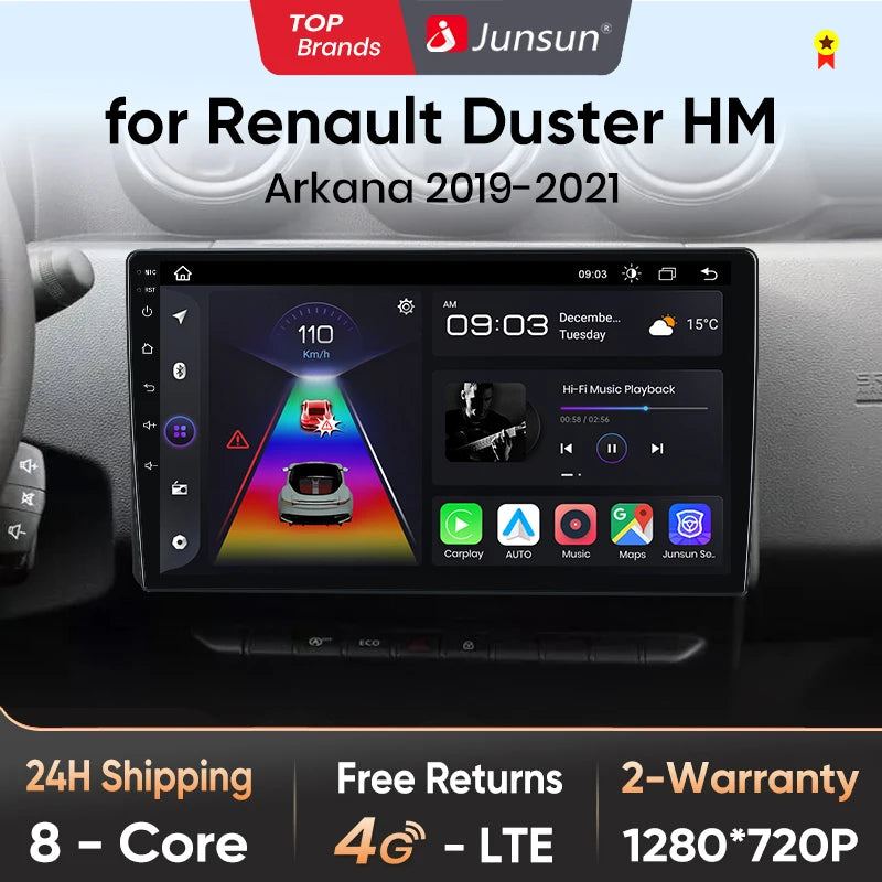 Junsun V1pro Android Auto Radio para protector antipolvo para Renault Dacia HM 2 2020 2021 Arkana 2019-2021 Carplay 4G coche Multimedia GPS autorradio 