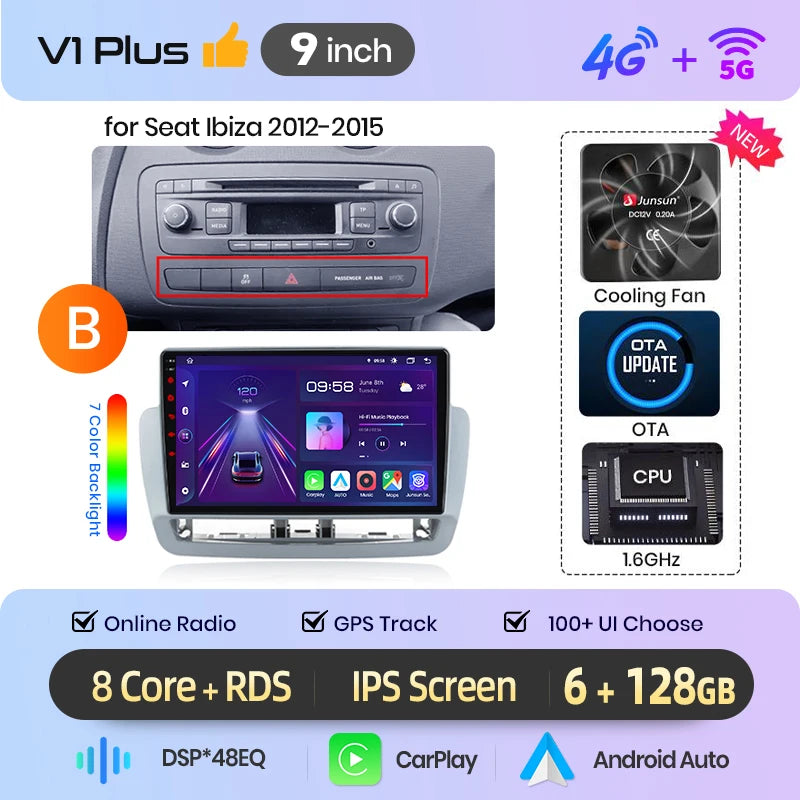 Junsun Wireless CarPlay Car Radio For Seat Ibiza 6j 2009 2010 2011-2013 Android Multimedia
