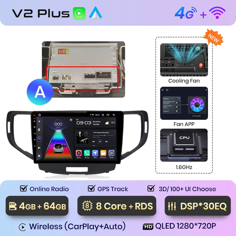 Junsun V1 AI Voice Wireless CarPlay Android Auto Radio For Honda Accord 8 2008-2012 4G Car Multimedia GPS 2din autoradio