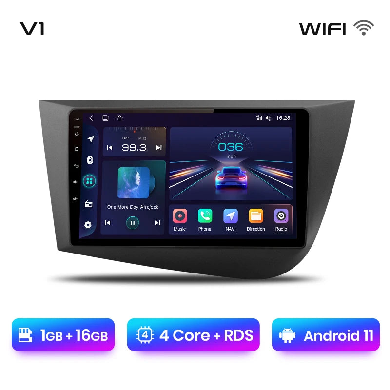 Radio de coche Junsun V1 con CarPlay inalámbrico y Android Auto para Seat Leon MK2 2005-2012 con GPS y sistemas inteligentes. 