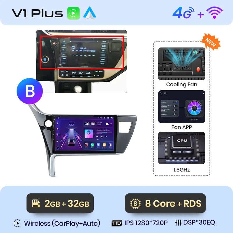 Radio Junsun V1pro con voz IA y Android Auto, multimedia para Toyota Corolla 11, Auris E180 (2017-2019), CarPlay, GPS, 2DIN 