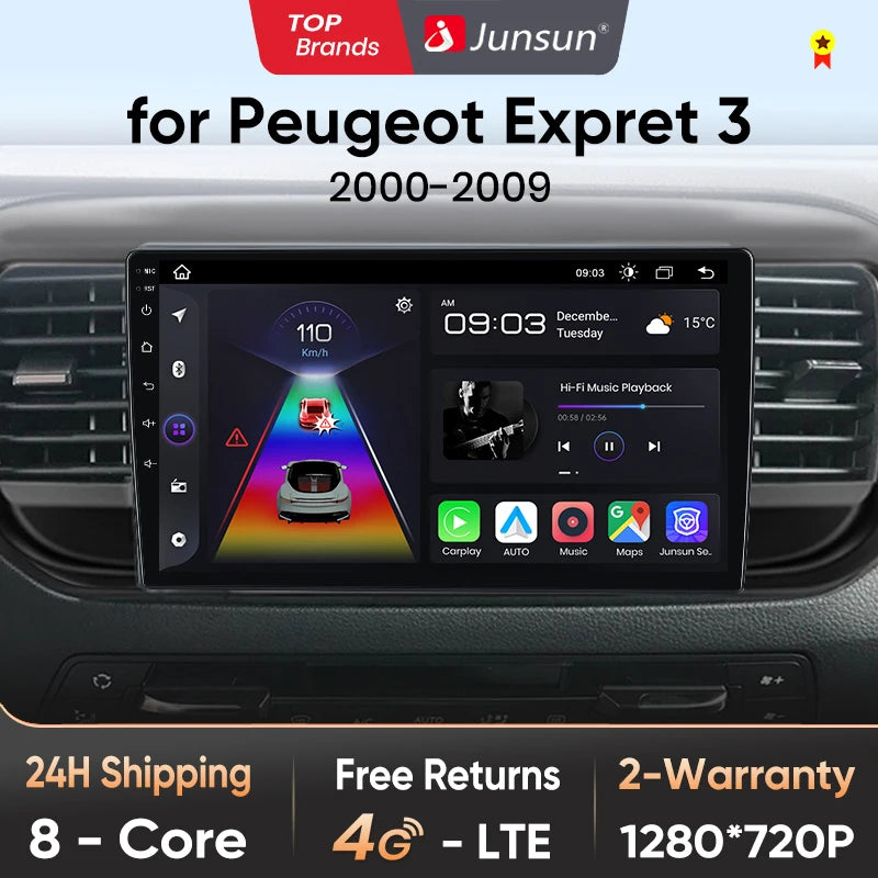 Radio Junsun para Peugeot Expert 3, Citroën Jumpy 3 SpaceTourer (2016-2021), inalámbrica, CarPlay, Android Auto, 2 DIN, DVD. 
