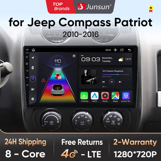 Radio Junsun para coche JEEP Compass Patriot 2010-2016 con CarPlay inalámbrico, Android Auto, sistema inteligente para coche, 2 DIN, DVD. 