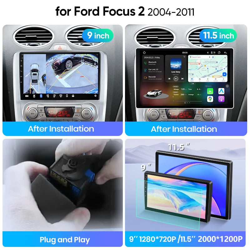 Junsun Wireless CarPlay Car Radio For Ford Focus 2 2004 2005 2006 2007-2011 Android Multimedia