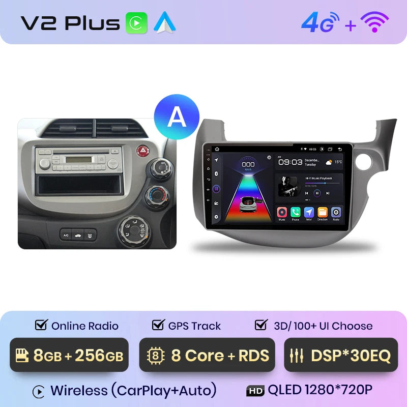 Junsun V1pro Android 10 AI Voice 4G Carplay RDS Radio de coche multimedia GPS para Honda Fit Jazz 2007-2013 2DIN autorradio bluetooth 