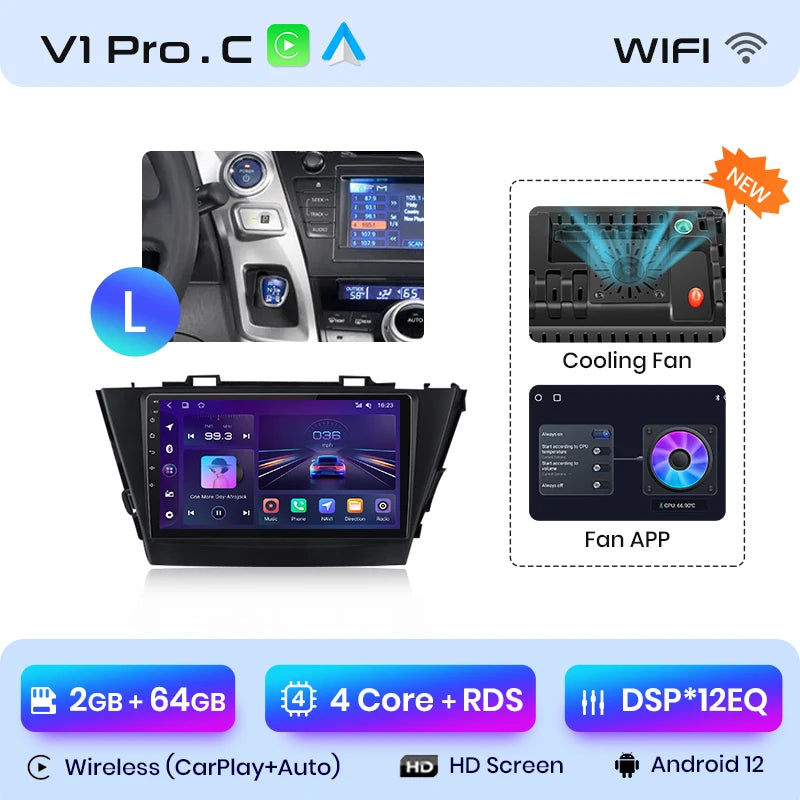 Junsun V1 AI Voice Wireless CarPlay Android Auto Radio for Toyota Prius Plus V Alpha 2012-2017 Car Multimedia GPS 2din autoradio