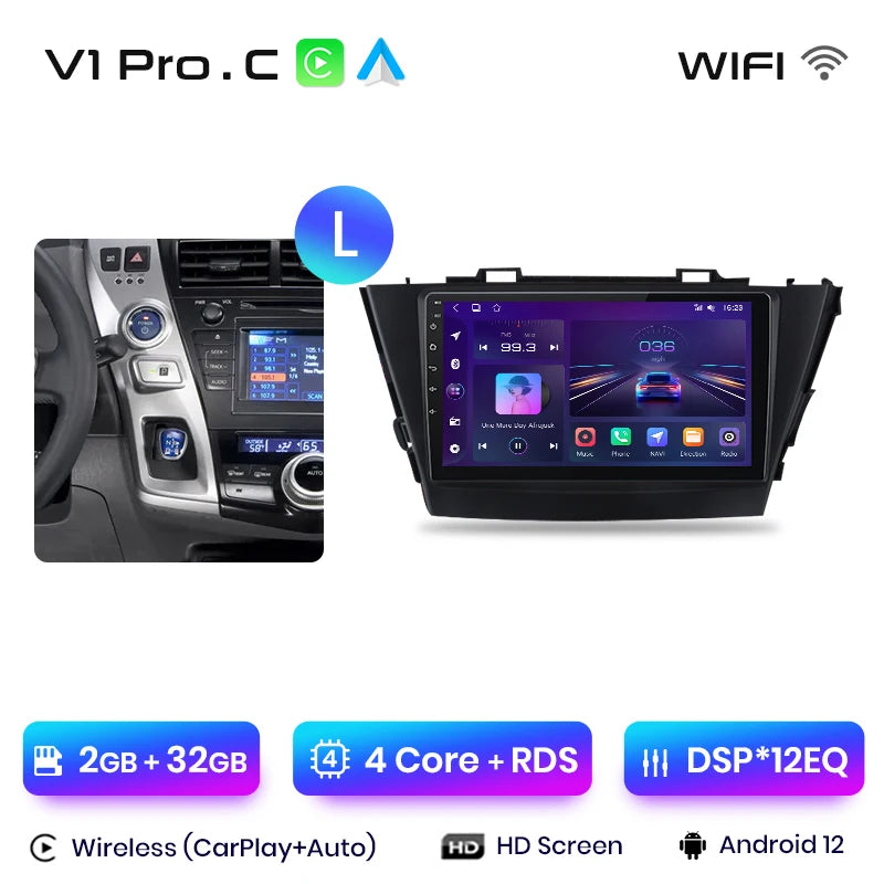 Junsun V1 AI Voice Wireless CarPlay Android Auto Radio for Toyota Prius Plus V Alpha 2012-2017 Car Multimedia GPS 2din autoradio