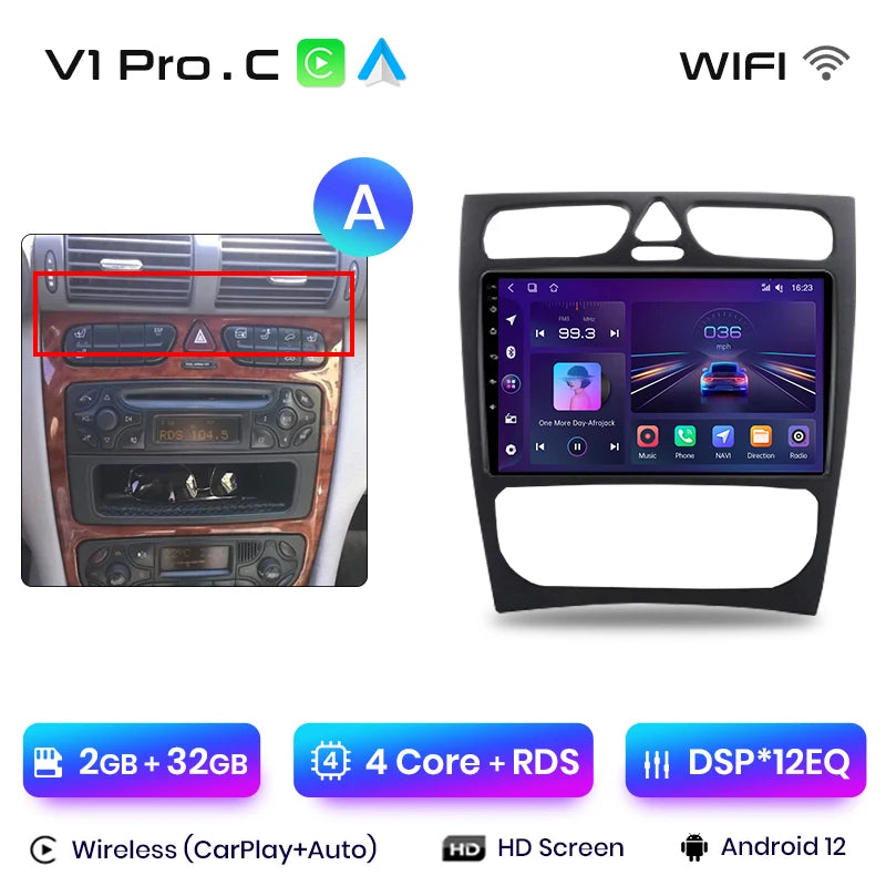 Radio para coche Junsun CarPlay Android Auto para Mercedes Benz Clase C Clase CLK W203 W209 S203 A209 2000-2005 Sistemas inteligentes Auto 