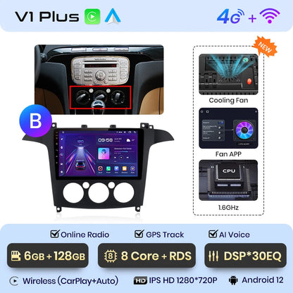 Junsun V1pro AI Stimme 2 din Android Auto Radio Für Ford S-Max S max 2007 - 2015 Carplay 4G Auto Multimedia GPS 2din autoradio 