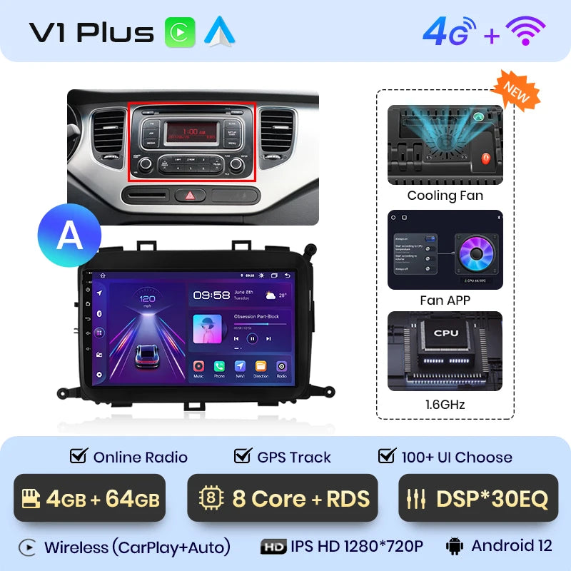 Junsun V1pro AI Voice 4G Carplay Android Auto Reproductor multimedia para Kia Carens 2013-2018 Radio de coche 2DIN GPS autorradio Bluetooth 