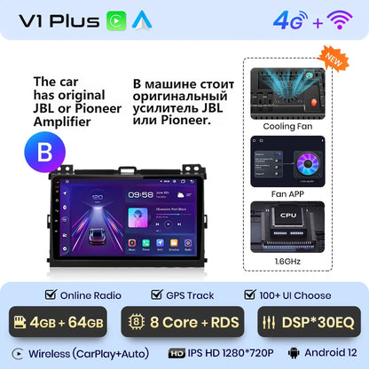 Junsun V1 Wireless CarPlay Android Auto Radio For Toyota Land Cruiser Prado 120 2004 - 2009 4G Car Multimedia GPS 2din autoradio
