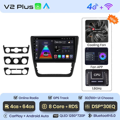 Radio Junsun V1 Plus para coche SKODA Yeti 5L 2009-2014 con CarPlay inalámbrico, Android Auto, sistema inteligente para coche, 2 DIN, DVD. 