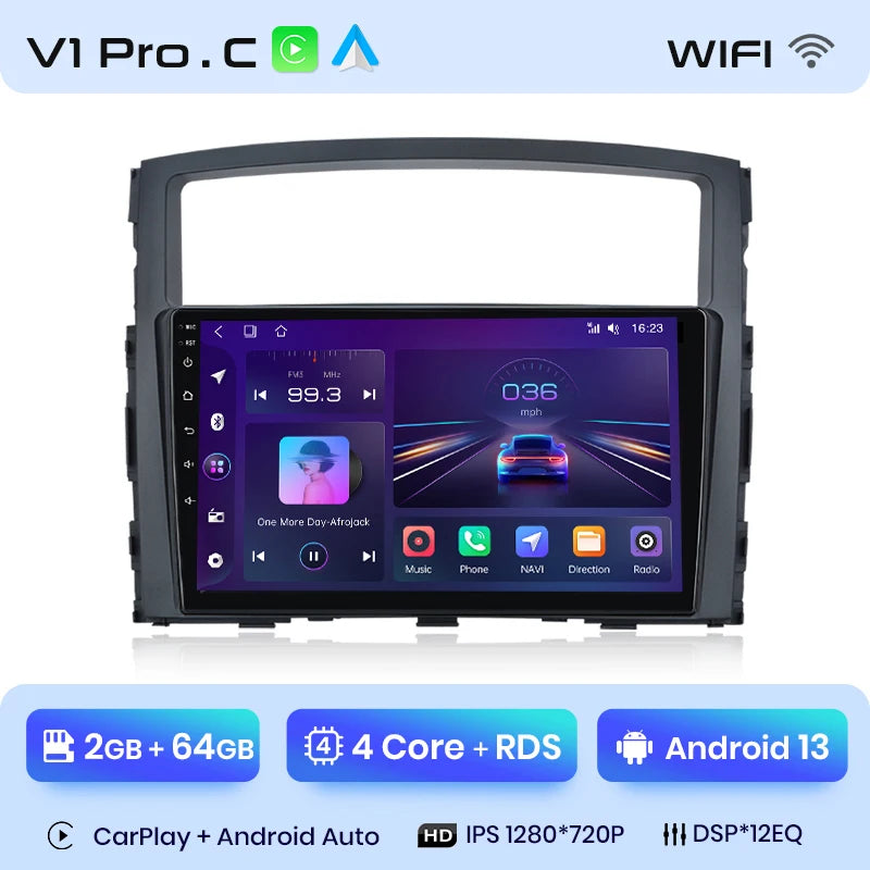 Radio Junsun V1 Plus para Mitsubishi Pajero 4 V80 V90 2006-2014 con CarPlay inalámbrico, Android Auto, 2 DIN, DVD. 