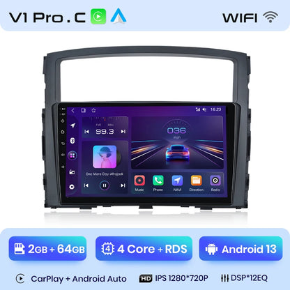 Radio Junsun V1 Plus para Mitsubishi Pajero 4 V80 V90 2006-2014 con CarPlay inalámbrico, Android Auto, 2 DIN, DVD. 