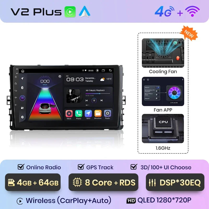 Junsun CarPlay inalámbrico Android Auto Radio para VOLKSWAGEN LAVIDA PLU 2018 Sistemas inteligentes para coche RDS BT WiFi 2 DIN 