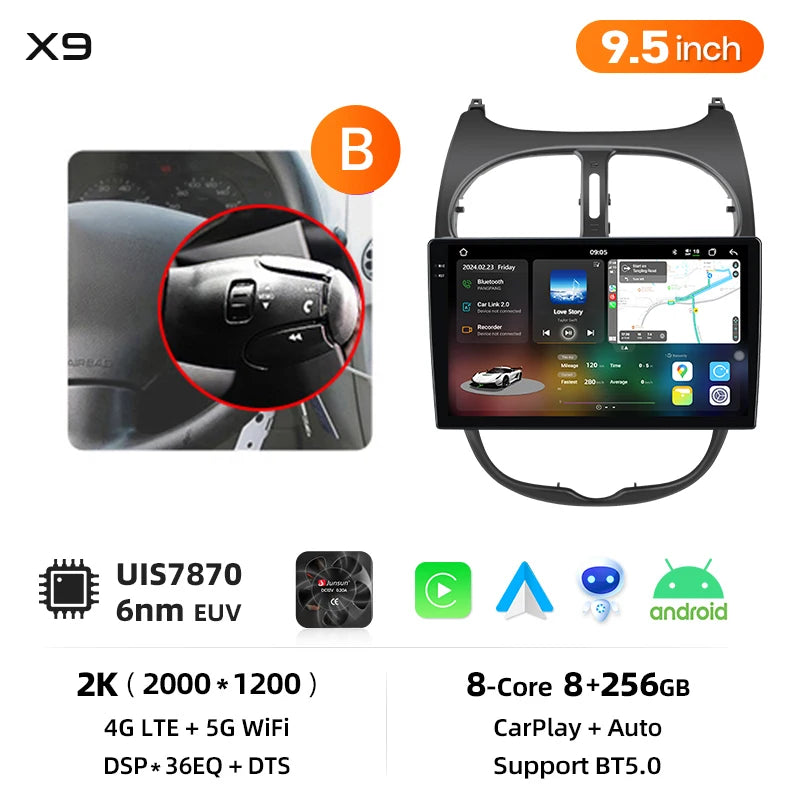 Junsun Wireless CarPlay Car Radio For Peugeot 206 2001 2002 2003 2004-2008 Android Multimedia