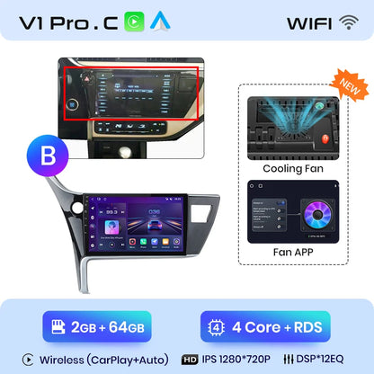 Radio Junsun V1pro con voz IA y Android Auto, multimedia para Toyota Corolla 11, Auris E180 (2017-2019), CarPlay, GPS, 2DIN 