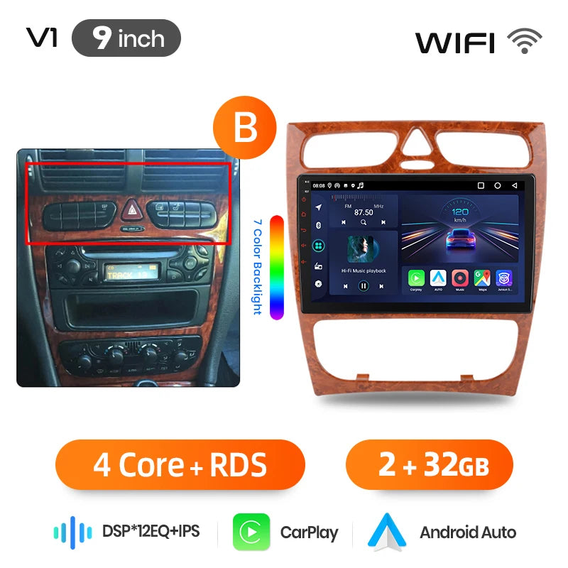 Junsun Wireless CarPlay Car Radio For Benz C Class CLK Class W203 W209 2000-2005 Android Multimedia