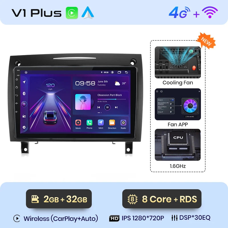 Junsun V1 CarPlay Android Auto Radio For Mercedes Benz SLK Class R171 2004-2011 SLK 200 280 300 350 Car Multimedia autoradio