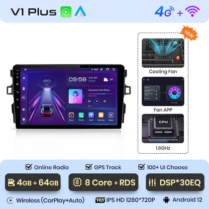 Junsun V1pro AI Voice Android Auto Radio para Toyota Auris E150 2006-2012 Carplay Car Multimedia GPS 2DIN autorradio 