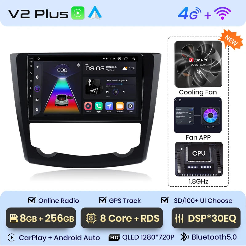 Radio Junsun V1 Plus para Renault Kadjar 2015-2019 con CarPlay inalámbrico, Android Auto, sistema inteligente, 2 DIN, DVD. 