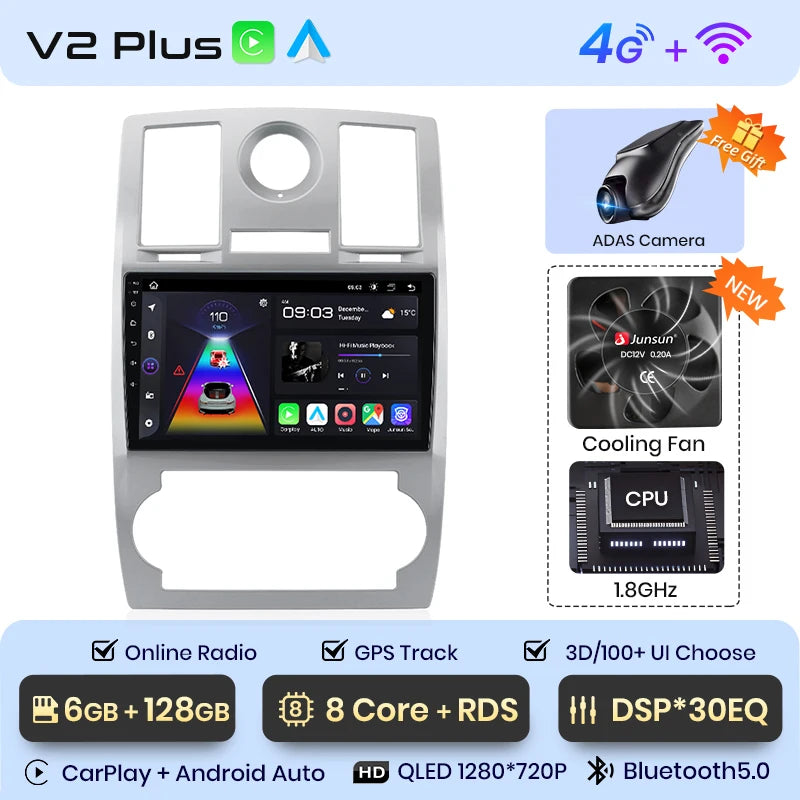 Radio Junsun para Chrysler 300C Aspen 2004-2008 con CarPlay inalámbrico, Android Auto, sistema inteligente para coche, 2 DIN, DVD. 