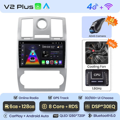 Radio Junsun para Chrysler 300C Aspen 2004-2008 con CarPlay inalámbrico, Android Auto, sistema inteligente para coche, 2 DIN, DVD. 