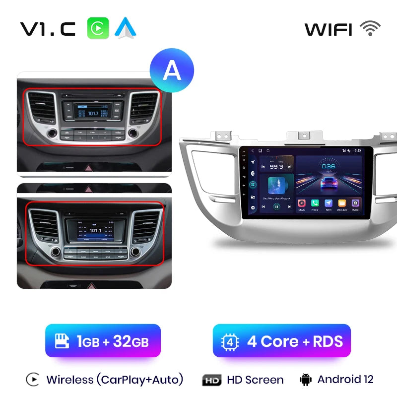 Junsun V1pro Wireless CarPlay Android Auto Radio For Hyundai IX35 Tucson 3 2015-2018 4G Car Multimedia GPS 2din autoradio