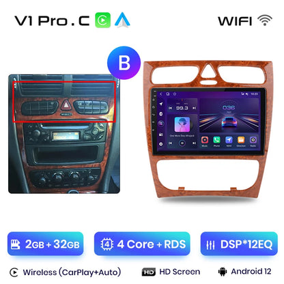 Radio para coche Junsun CarPlay Android Auto para Mercedes Benz Clase C Clase CLK W203 W209 S203 A209 2000-2005 Sistemas inteligentes Auto 