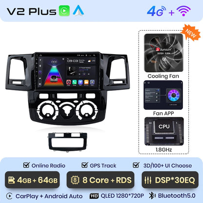 Radio Junsun V1 Plus para Toyota Fortuner, Hilux, Revo, Vigo (2007-2015), inalámbrica, CarPlay, Android Auto, 2 DIN, DVD. 