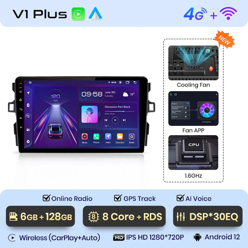 Junsun V1pro AI Voice Android Auto Radio For Toyota Auris E150 2006 -2012 Carplay Car Multimedia GPS 2din autoradio