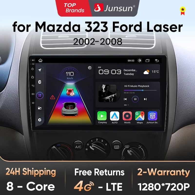 Radio Junsun CarPlay inalámbrica Android Auto para MAZDA 323, HAIMA, FREEMA, FORD LASER 2002-2008, sistemas inteligentes para coche, RDS, Bluetooth, WiFi 
