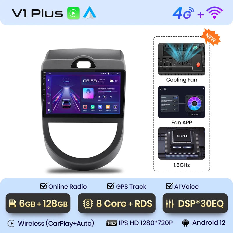 Junsun V1 AI Voice Wireless CarPlay Android Auto Radio For Kia Soul AM 2008-2011 4G Car Multimedia GPS 2din autoradio