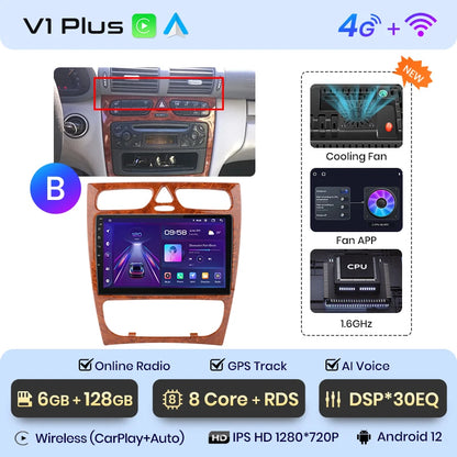 Radio para coche Junsun CarPlay Android Auto para Mercedes Benz Clase C Clase CLK W203 W209 S203 A209 2000-2005 Sistemas inteligentes Auto 