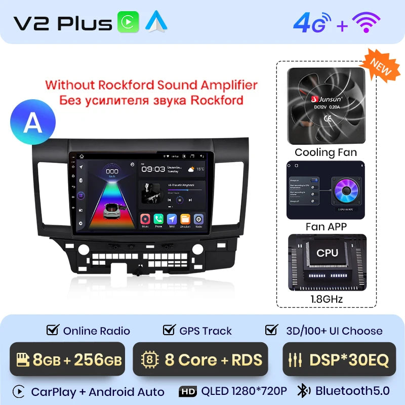 Radio Junsun para coche Mitsubishi Lancer 2007-2013 con CarPlay inalámbrico, Android Auto, sistema inteligente para coche, 2 DIN, DVD. 