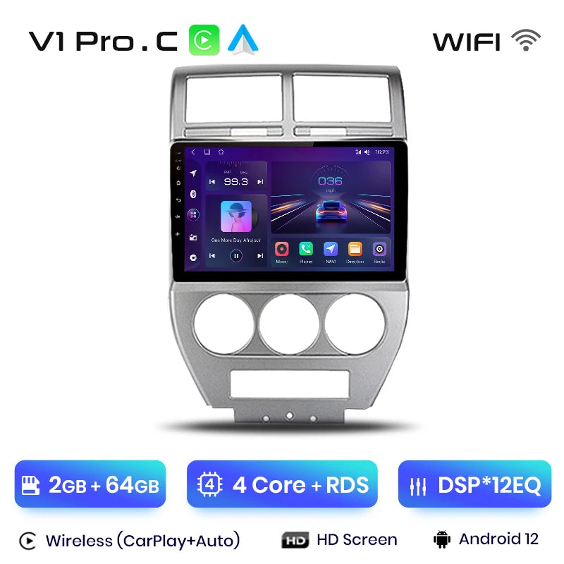 Junsun V1 AI Voice - Radio inalámbrica CarPlay Android para Jeep Compass 2007-2009, 4G, GPS, 2DIN 