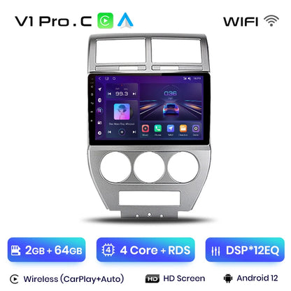 Junsun V1 AI Voice - Radio inalámbrica CarPlay Android para Jeep Compass 2007-2009, 4G, GPS, 2DIN 