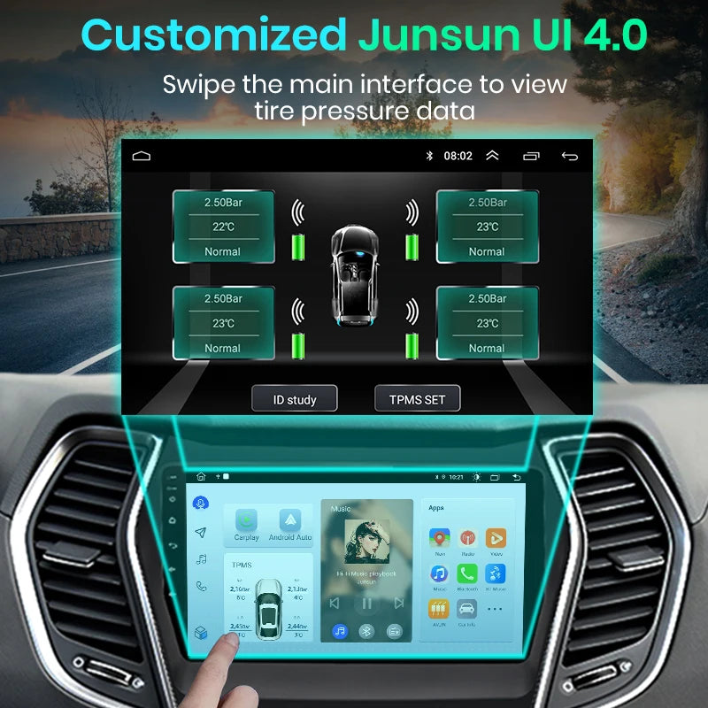 Sistema de alarma de monitoreo de presión de neumáticos USB Junsun TPMS con 4 sensores internos para navegación con reproductor de DVD y Android Junsun 