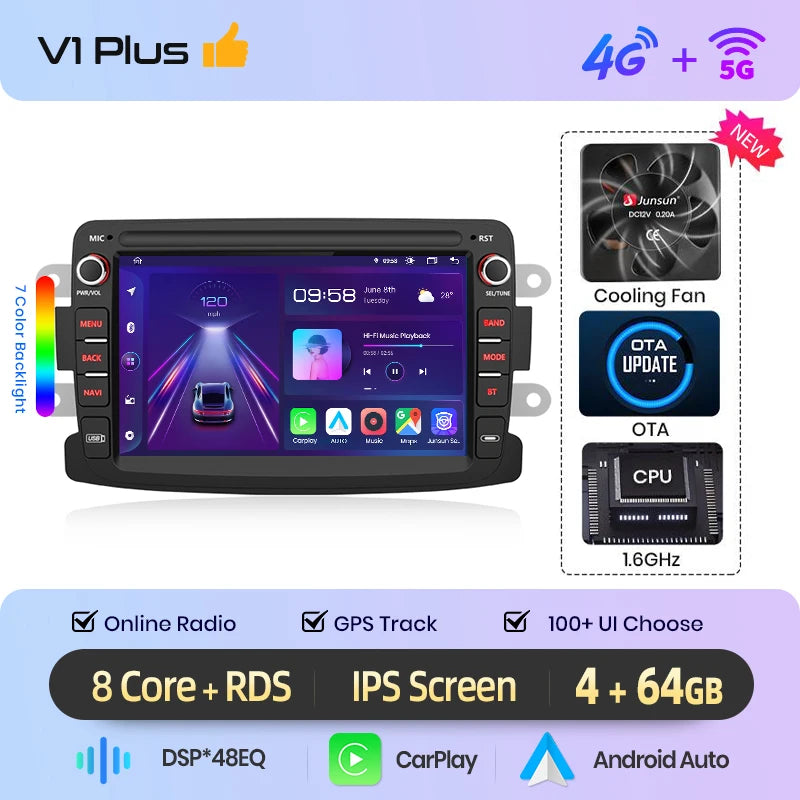 Junsun Wireless CarPlay Car Radio For Renault Dacia Duster Sandero Captur Xray Logan 2 Symbol Dokker Android Multimedia