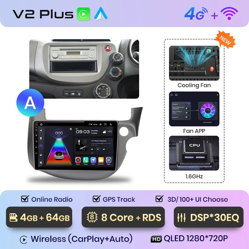 Junsun V1pro Android 10 AI Voice 4G Carplay RDS Car Radio Multimedia GPS For HONDA FIT JAZZ 2007-2013 2din autoradio bluetooth