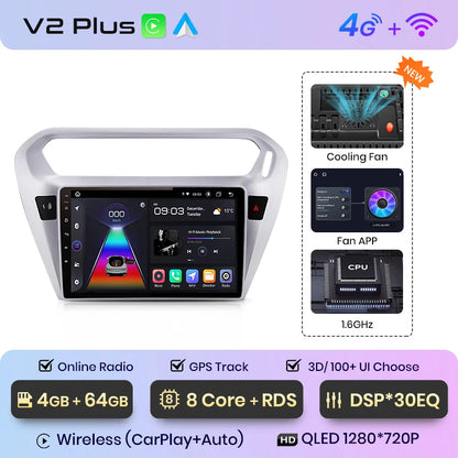 Radio Junsun V1 Plus para Peugeot 301 y Citroën Elysee (2013-2018), inalámbrica, CarPlay, Android Auto, 2 DIN, DVD. 
