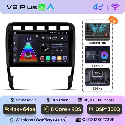 Junsun V1 AI Voice - Radio inalámbrica CarPlay Android para Porsche Cayenne 1 9PA 2002-2010, 4G, GPS, 2DIN 