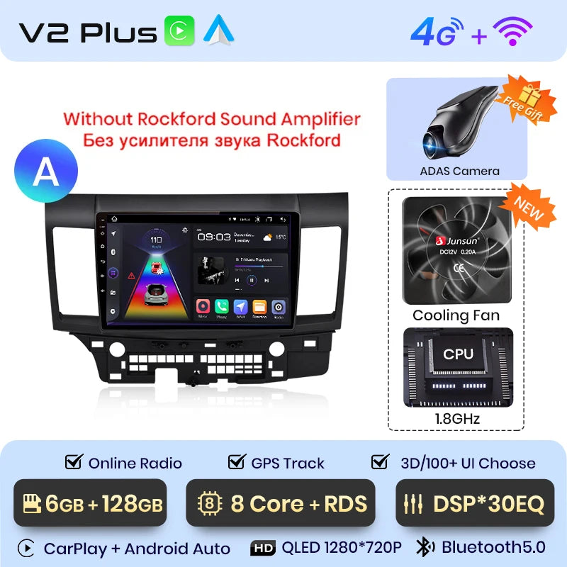 Radio Junsun para coche Mitsubishi Lancer 2007-2013 con CarPlay inalámbrico, Android Auto, sistema inteligente para coche, 2 DIN, DVD. 