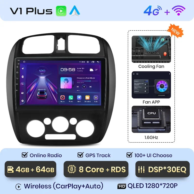 Junsun Wireless CarPlay Android Auto Radio For MAZDA 323 HAIMA FREEMA FORD LASER 2002-2008 Car Intelligent Systems RDS BT WiFi