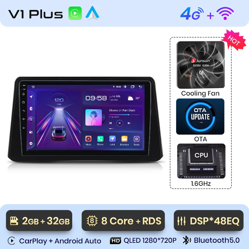 Radio Junsun V1 Plus para Opel Mokka 2012-2016 con CarPlay inalámbrico, Android Auto, sistema inteligente para coche, 2 DIN, DVD. 