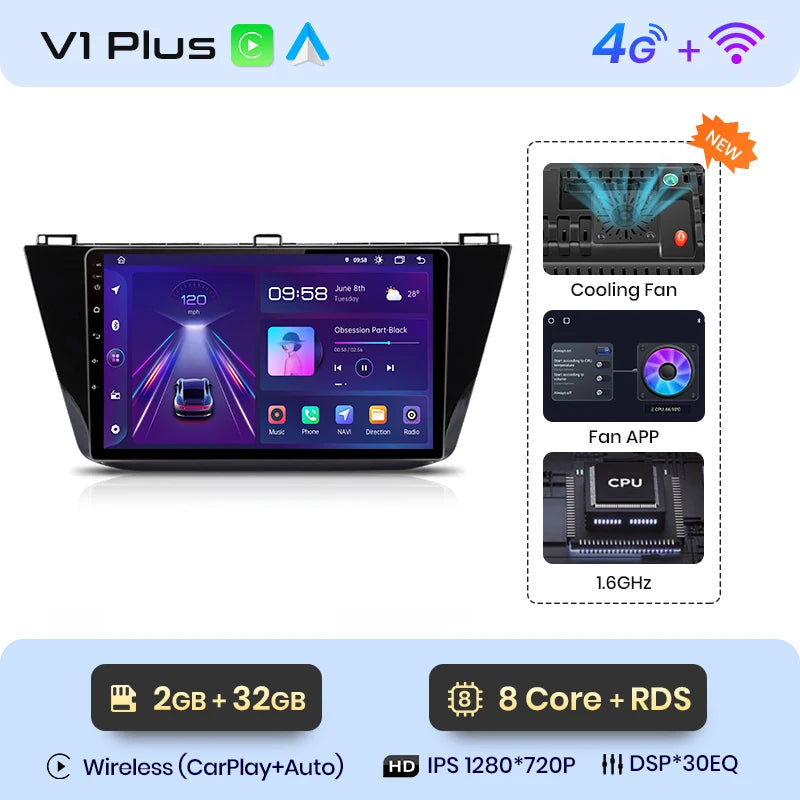 Junsun V1pro Android Autoradio für VW Volkswagen Tiguan 2016-2020 Carplay 4G Auto Multimedia GPS 2din Autoradio 