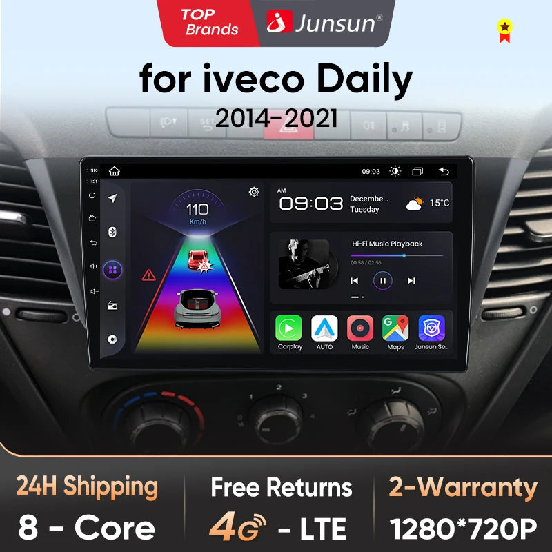 Radio Junsun con Android y voz IA para Iveco Daily 2014, 2015, 2016, 2017, 2018, 2019, 2020 y 2021, Carplay, multimedia, GPS, 2 DIN 