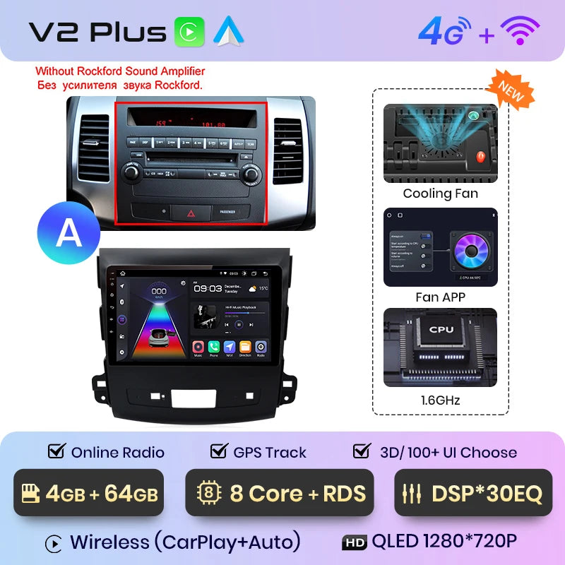 Radio Junsun V1pro 2 DIN Android Auto para Mitsubishi Outlander XL 2 2005-2011 Citroën C-Crosser con Carplay y reproductor multimedia para coche. 